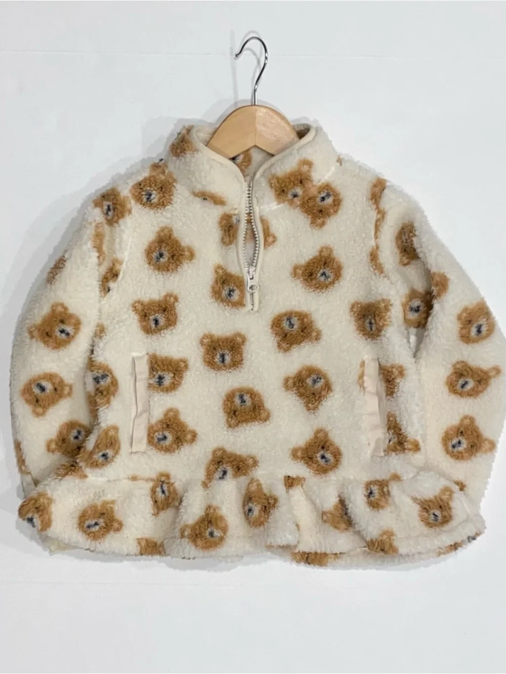 Gymboree Girls ‘Little Essentials’ Cream Bear Sherpa Half-Zip Pullover Size 6